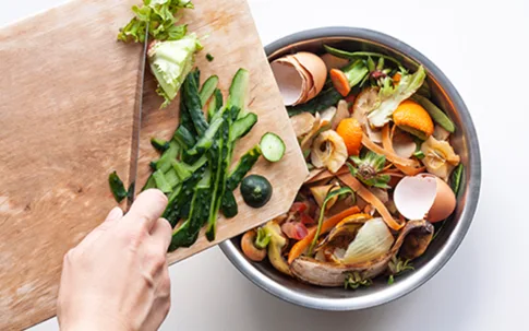 Küchenabfälle in Metallschüssel